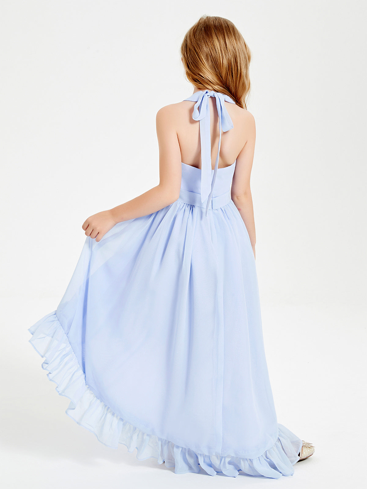 Trendy Boho Junior Bridesmaid Dresses Asymmetrical Cascading Skirt Lavender